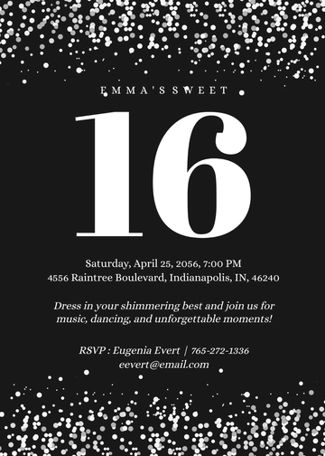 Free Silver Glitter Sweet 16 Invitation Template to Edit Online