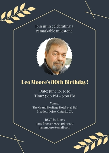 Free 80th Birthday Invitation Template with Photo to Edit Online