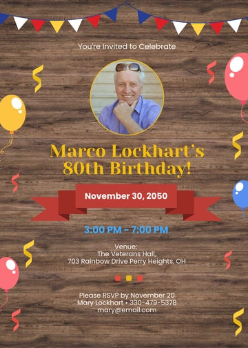 80th Birthday Invitation Template for a Man - Edit Online & Download