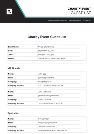 Free Charity Event Guest List Template