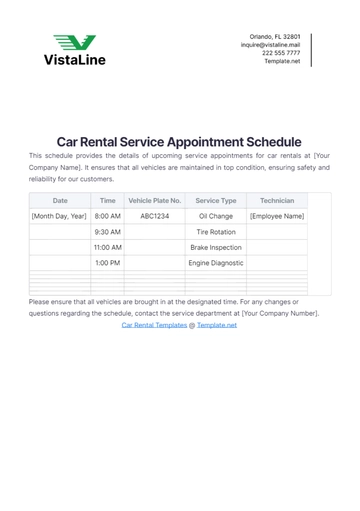 Free Car Rental Service Appointment Schedule Template to Edit Online