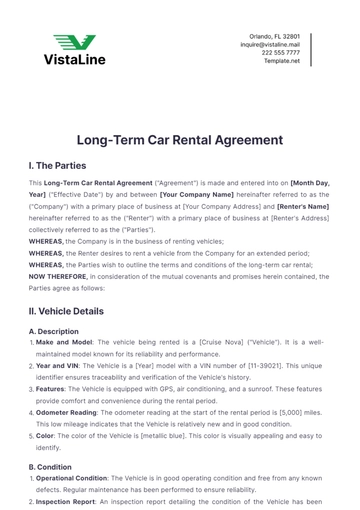 Free Long-Term Car Rental Agreement Template to Edit Online