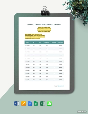 Format Construction Timesheet Template