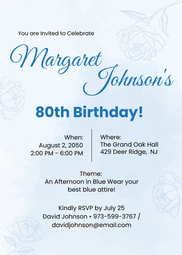 Free Blue Floral 80th Birthday Invitation Template to Edit Online