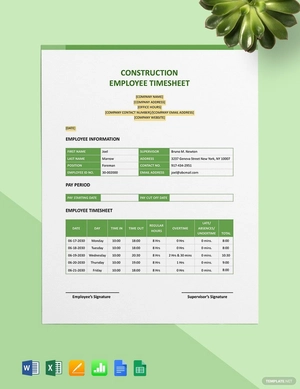 Construction Employee Timesheet Template