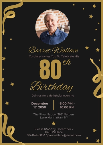 Elegant 80th Birthday Invitation Template - Edit Online & Download