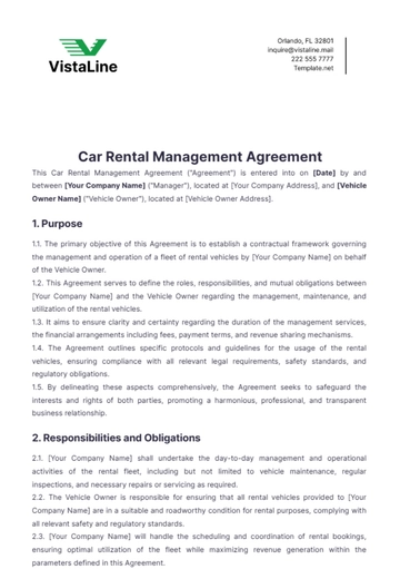Free Car Rental Management Agreement Template to Edit Online