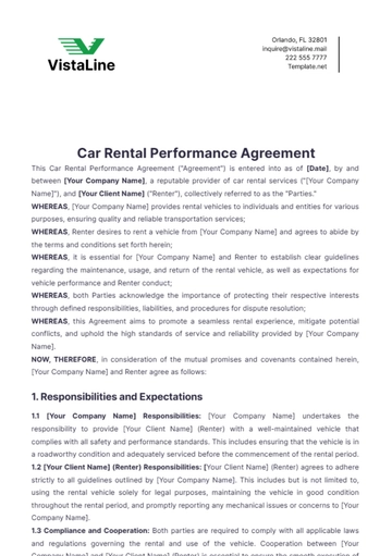 Free Car Rental Performance Agreement Template to Edit Online