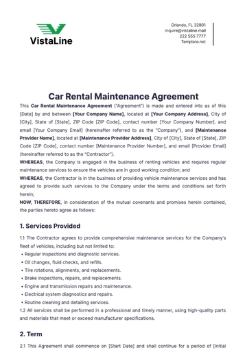 Free Car Rental Maintenance Agreement Template to Edit Online