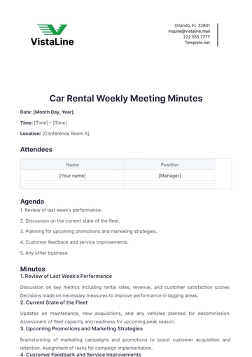 Free Car Rental Weekly Meeting Minutes Template to Edit Online