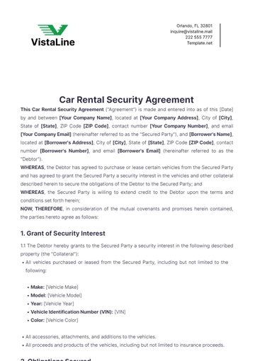 Free Car Rental Security Agreement Template to Edit Online
