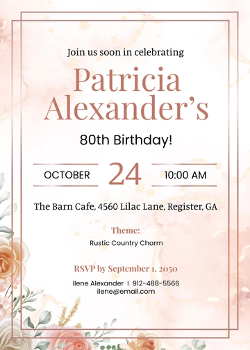 Free Rustic 80th Birthday Invitation Template to Edit Online