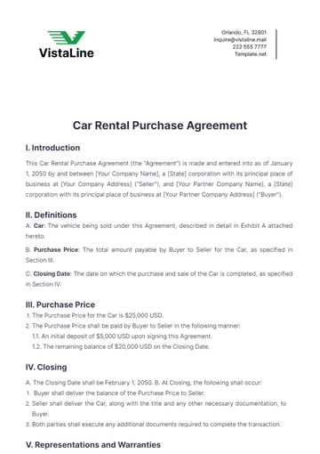 Free Car Rental Purchase Agreement Template to Edit Online