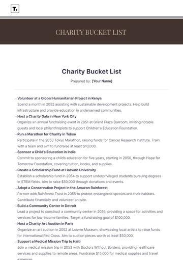 Free Charity Bucket List Template to Edit Online
