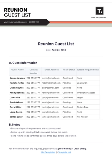 Free Reunion Guest List Template to Edit Online