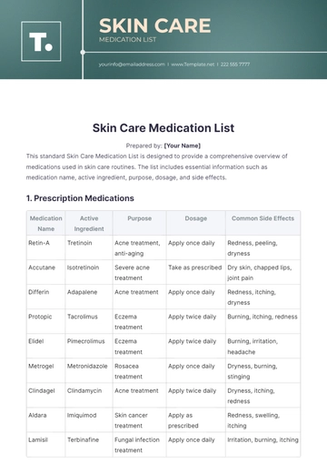 Free Skin Care Medication List Template to Edit Online