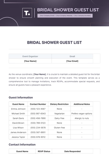 Free Bridal Shower Guest List Template to Edit Online