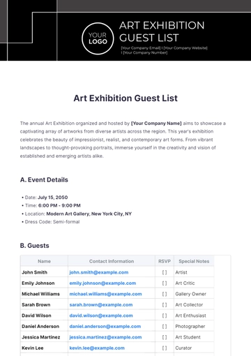 Free Art Exhibition Guest List Template