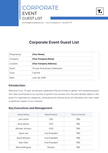 Free Corporate Event Guest List Template