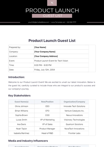 Free Product Launch Guest List Template to Edit Online