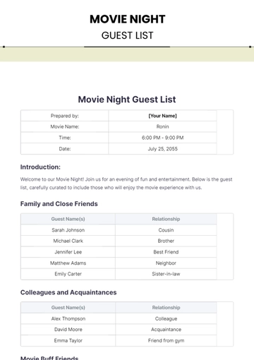 Free Movie Night Guest List Template to Edit Online