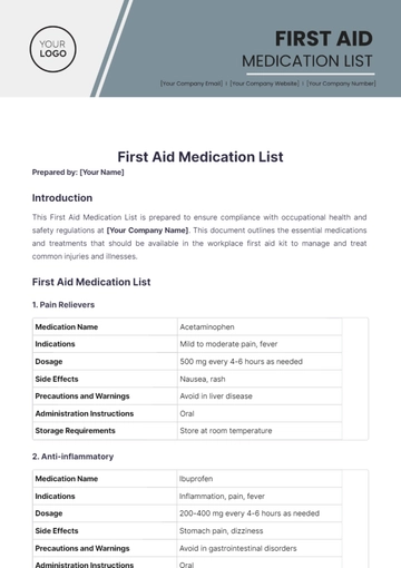 Free First Aid Medication List Template to Edit Online