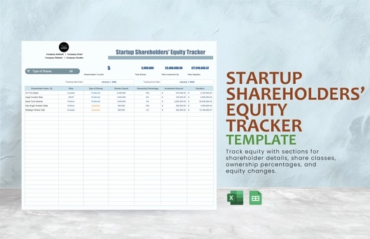 Startup Shareholders' Equity Tracker Template