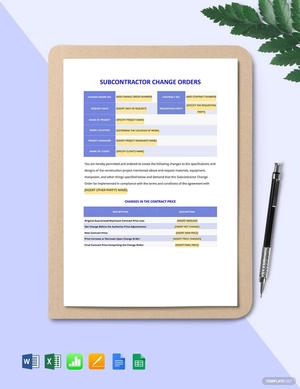 Subcontractor Change Orders Template