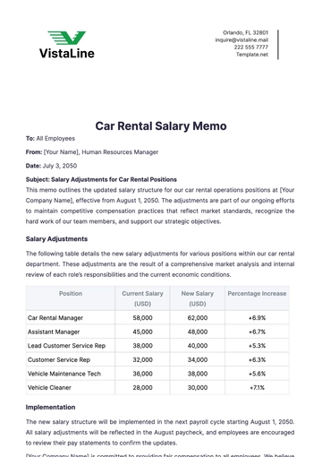 Free Car Rental Salary Memo Template to Edit Online