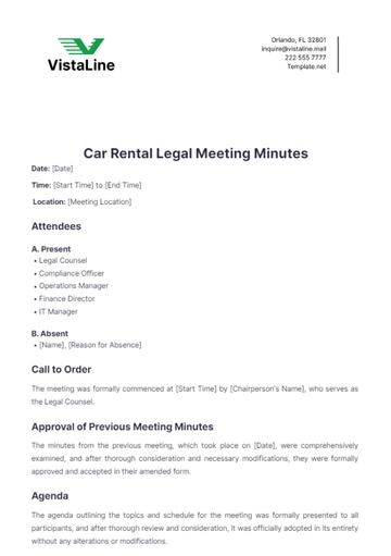 Free Car Rental Legal Meeting Minutes Template to Edit Online