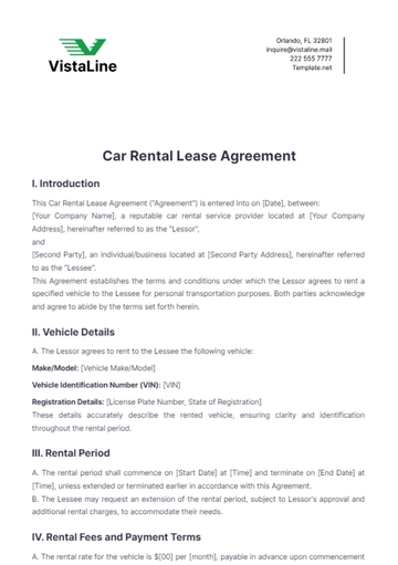 Free Car Rental Lease Agreement Template to Edit Online