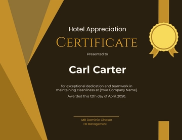 Free Hotel Recognition Certificate Template to Edit Online