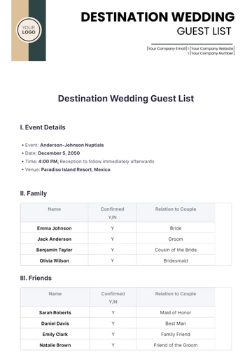 Free Destination Wedding Guest List Template to Edit Online