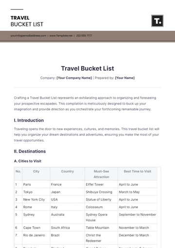 Free Travel Bucket List Template to Edit Online