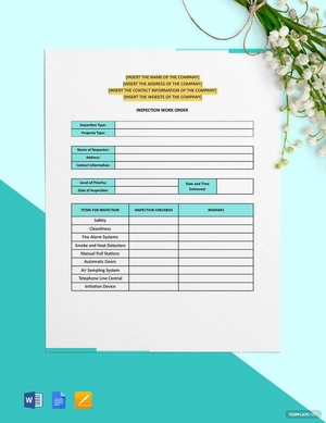 Inspection Work Order Template
