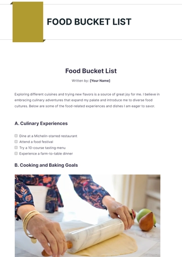 Free Food Bucket List Template to Edit Online