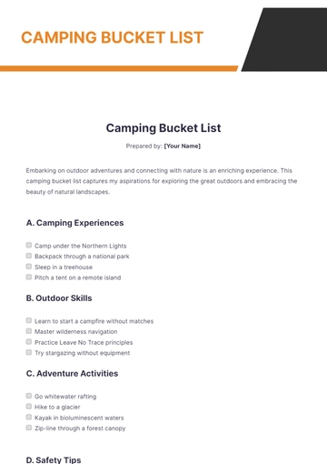 Free Camping Bucket List Template to Edit Online