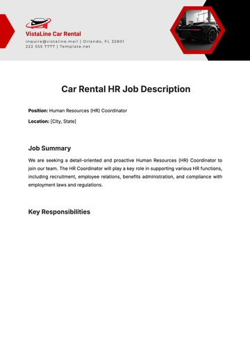 Free Car Rental HR Job Description Template to Edit Online