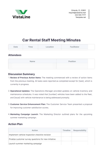 Free Car Rental Staff Meeting Minutes Template to Edit Online