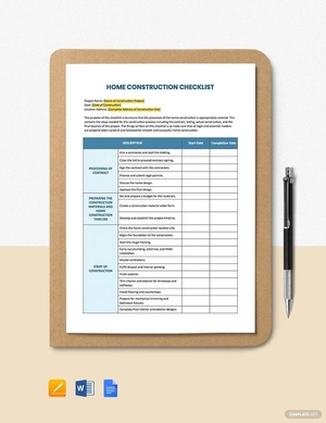 Home Construction Checklist Template