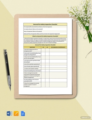 General Fire Safety Inspection Checklist Template