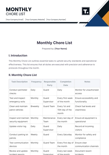 Free Monthly Chore List Template to Edit Online