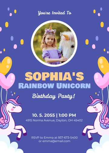 Free Rainbow Unicorn Birthday Invitation Template to Edit Online