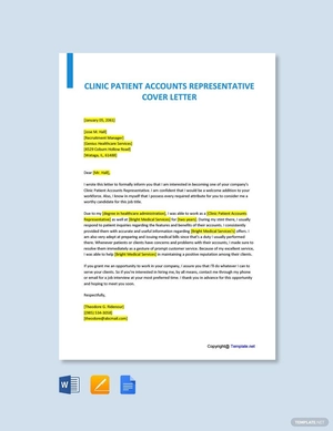 Clinic Patient Accounts Representative Cover Letter Template