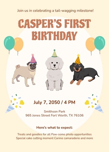 Dog First Birthday Invitation Template - Edit Online & Download