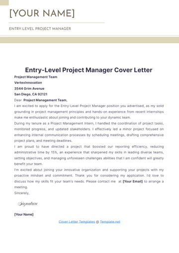 Free Entry-Level Project Manager Cover Letter to Edit Online