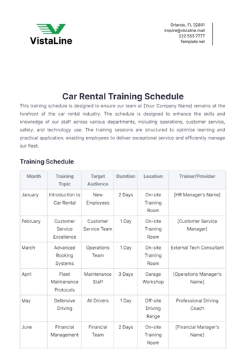 Free Car Rental Training Schedule Template to Edit Online
