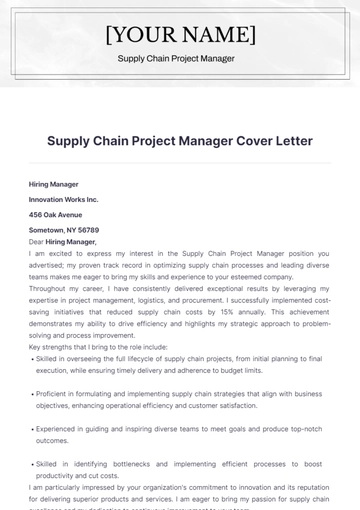Free Supply Chain Project Manager Cover Letter to Edit Online