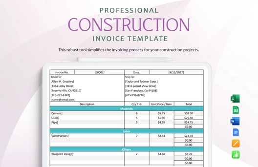 Professional Construction Invoice Template
