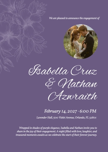 Free Engagement Purple Invitation Template to Edit Online